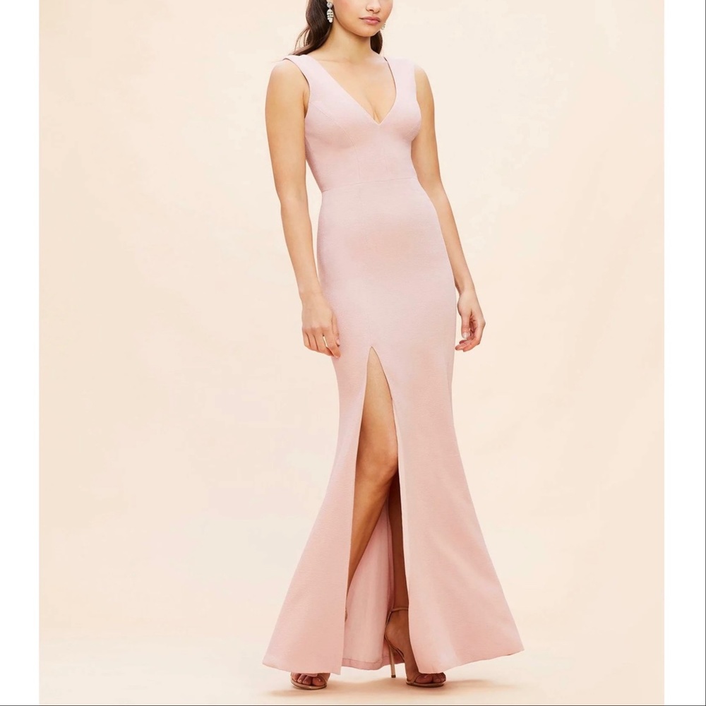 Dress the Population Sandra Plunge Crepe Slit Gown